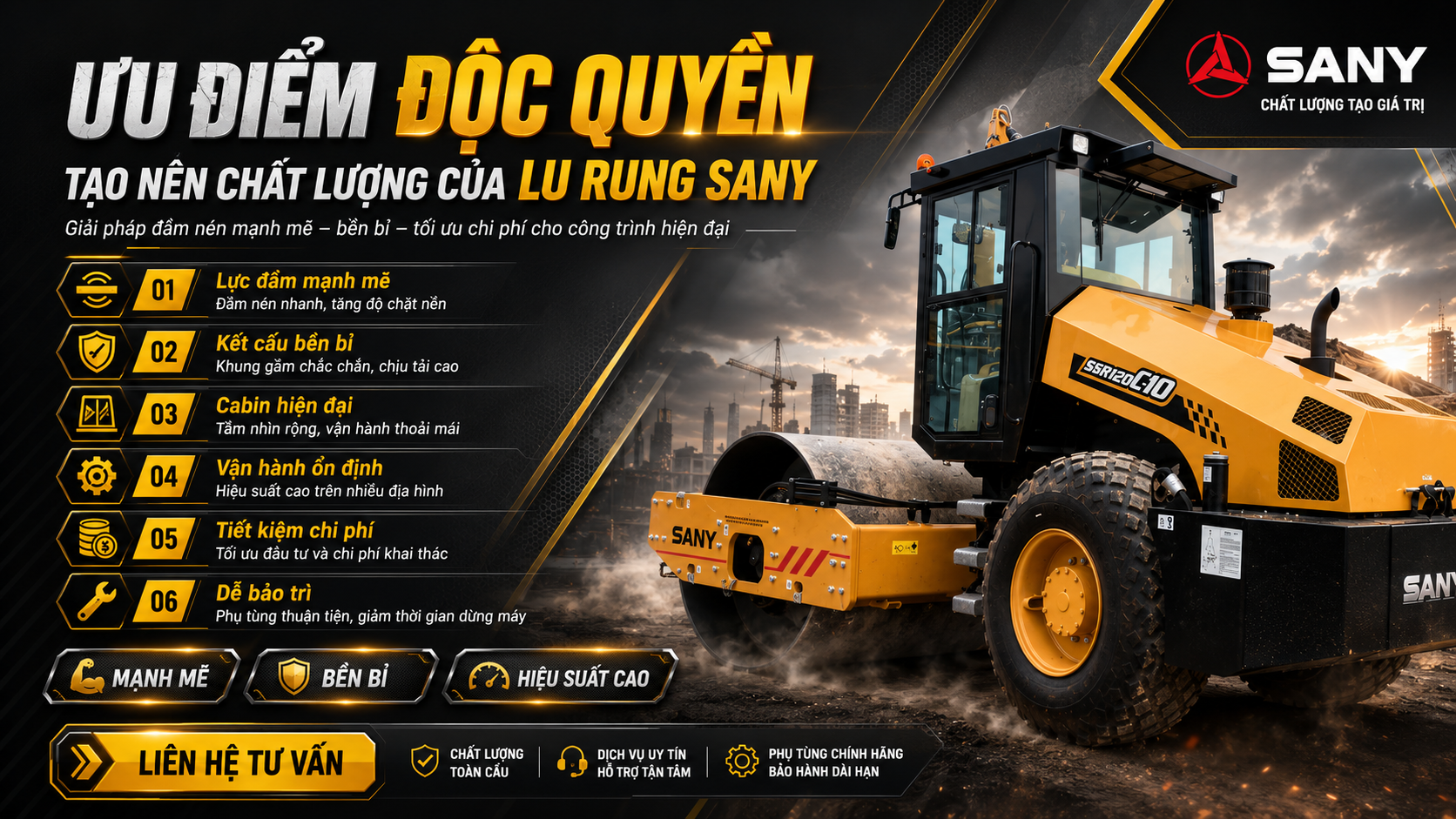 Xe Lu Rung SANY: Bảng Giá & Thông Số Kỹ Thuật Mới Nhất 2026 3 Ưu điểm độc quyền của lu rung sany