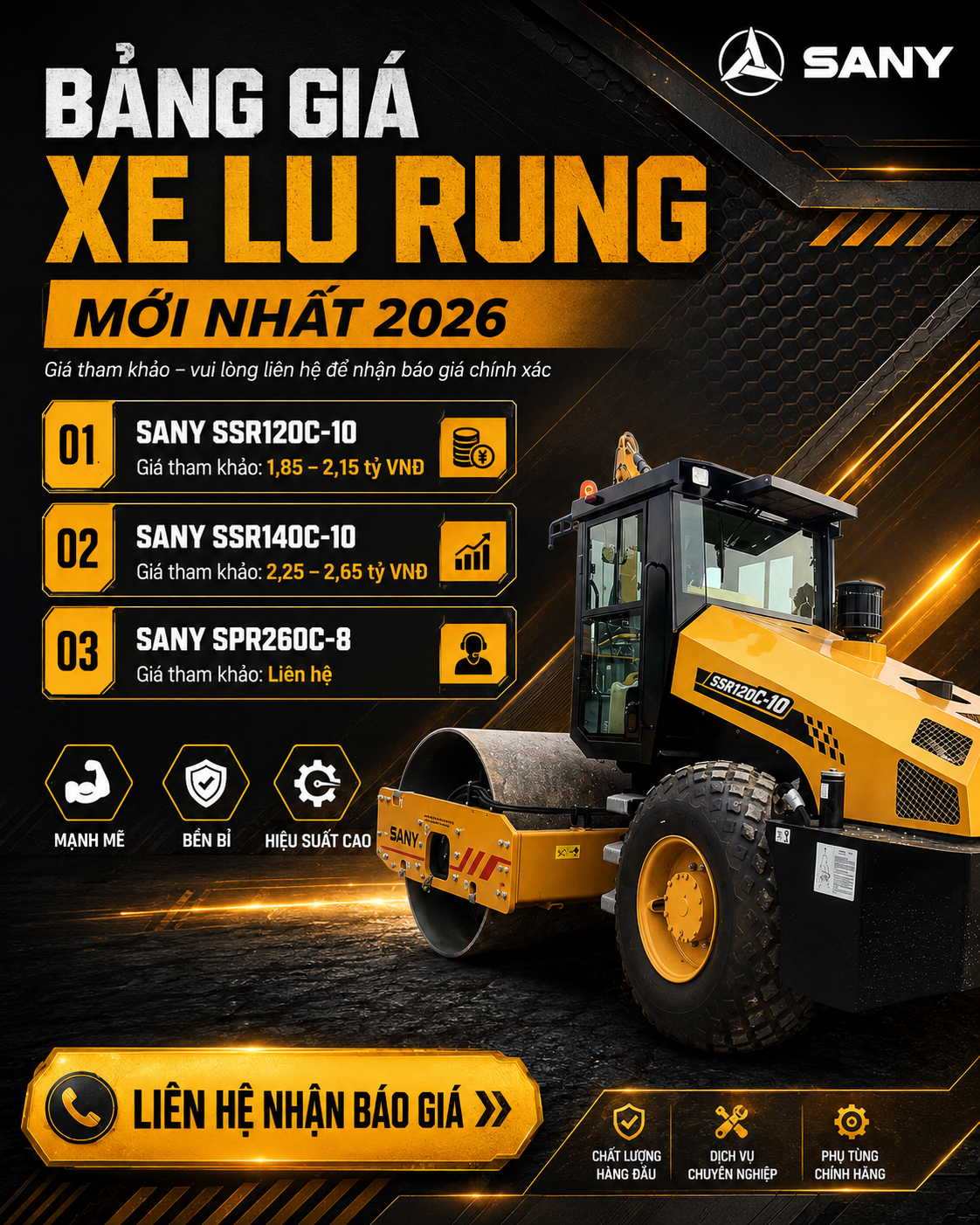 Xe Lu Rung SANY: Bảng Giá & Thông Số Kỹ Thuật Mới Nhất 2026 2 bảng giá xe lu rung